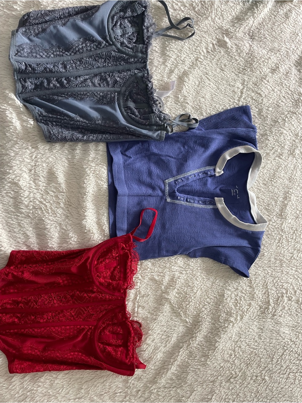 Urban Outfitters Lace Camisoles and Ribbed Henley Top - Red, Gray, Blue